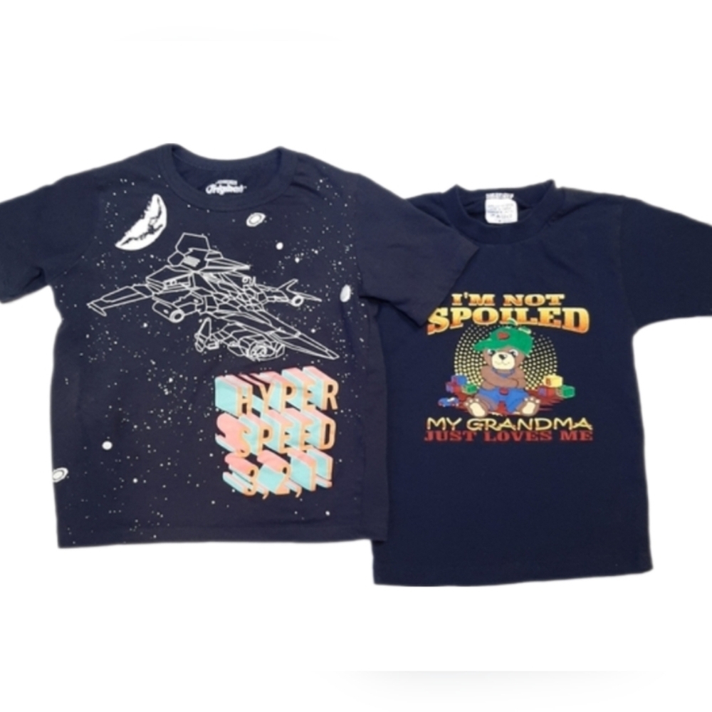 Set Of 2 Boys Tshirts Oshkosh Glow In The Dark Space Grandma Spoiled Funny